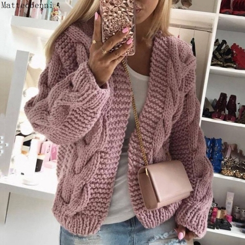 Winter Sexy Thick-line Twist Knitted Women Cardigan Casual Long Sleeve Sweater Cardigan Elegant Autumn Sweaters Oversized Jumper ► Photo 1/5