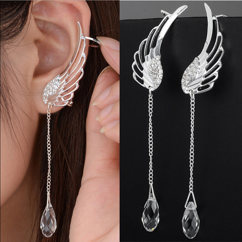 2022 New Silver Plated Angel Wing Stylist Crystal Earrings Drop Dangle Ear Stud For Women Long Cuff Earring Bohemia Jewelrys ► Photo 1/6