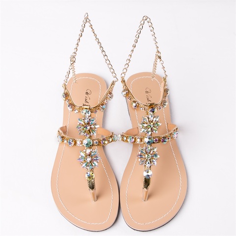 2022 NEW Summer Women`s Fashion Diamond Sandals Casual Beach Shining Boho Shoes T-strap Thong flip flops Slippers ► Photo 1/6