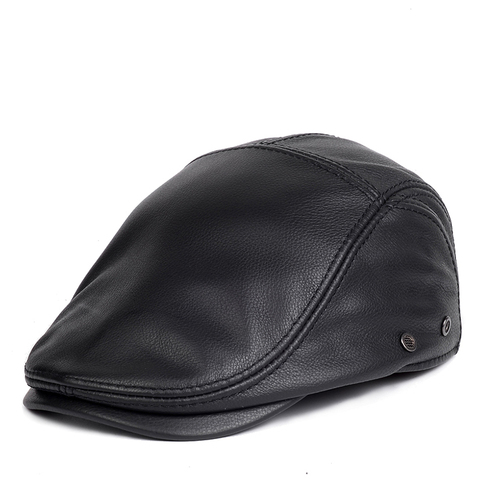 Single skin thin leather hat young men spring and autumn cowhide beret middle-aged and elderly forward cap worker hat ► Photo 1/5