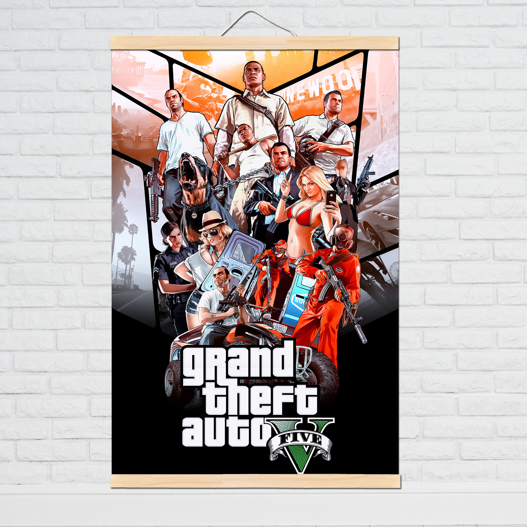 Grand Theft Auto V Video Game GTA 5 Print Poster Wall Art Canvas Painting  for Living Room solid wood hanging scroll Home Decor - Price history &  Review