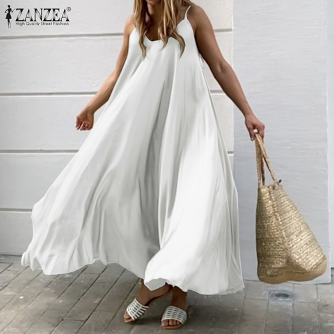 2022 ZANZEA Women Summer Dress Big Swing A Line Dresses Holiday Beach Sundress Sexy Sleeveless Solid Vestidos Party Robe Femme ► Photo 1/6