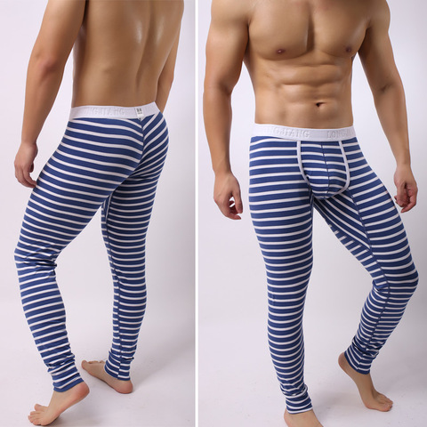 New Men Warm Cotton Stripe Long Johns Thermal Underwear Winter Sleepwear Warm Ultra-Soft Thin Mens Pajamas ► Photo 1/5