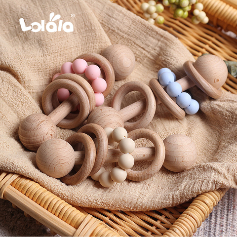 Wooden Teether Bells Wood Rattles 6 Style Soothe Baby Nursing Accessories Montessori Toys Shower Gift Baby Ring Rattles Toys ► Photo 1/6