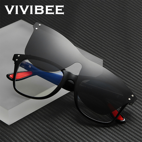 VIVIBEE 2022 Trending Magnetic Clip on Sunglasses Men Polarized Lens Square Anti Blue Light Block Sun Glasses Women Eye Frame ► Photo 1/6