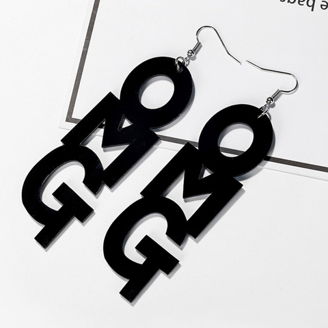 XIYANIKE Hip Hop Night Club Jewelry Black White Long Acrylic Letter OMG Drop Earrings For Women Oversize Jewelry Accessories ► Photo 1/6