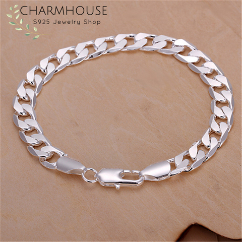 Charmhouse Pure Silver 925 Bracelets For Men 8mm Link Chain Bangle Bracelet Wristband Pulseira Man Jewelry Accessories Bijoux ► Photo 1/6