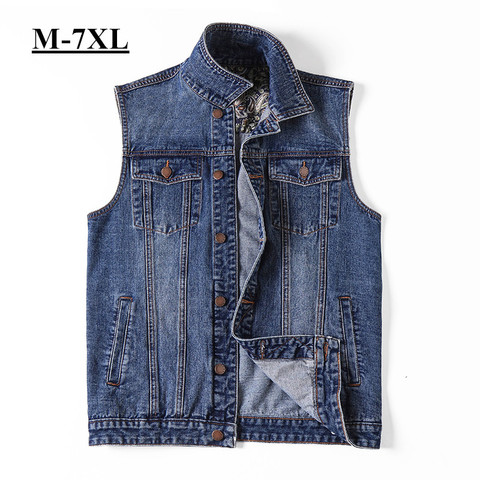 Plus Size 5xl 6xl 7XL Brand Military Denim Vest Men Outdoors Cotton Multi Pocket Sleevless Jean Jacket Tactical Waistcoat Coat ► Photo 1/6