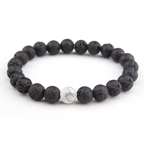 Natural Lava Rock Stone Black White Stretch Bracelet Men Women 6/8/10mm Beaded Beacelet Yoga Meditation Buddha Hand Jewelry Gift ► Photo 1/6