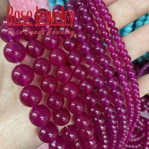 Wholesale Natural Magenta Jades Chalcedony Beads Round Loose Spacer Beads 4mm -14mm 15