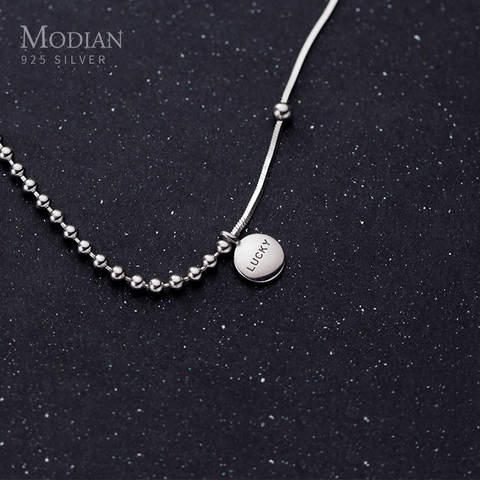 Modian Authentic 925 Sterling Silver Coin Engraved “Lucky” Little Ball Pendant Necklace for Women Chokers Necklace Fine Jewelry ► Photo 1/5