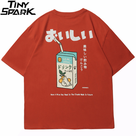 Hip Hop Tshirt 2022 Men Japanese Kanji Letter Drink Print Embroidery T Shirt Streetwear Harajuku Summer Short Sleeve T-Shirt ► Photo 1/6