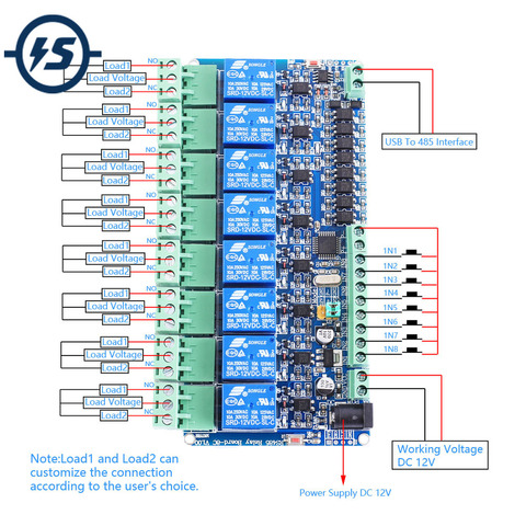 For Arduino RS485 Modbus-RTU 12V 8Bit Relay Module TTL 8-Channel Delay Switch Controller PLC Industrial Driver ► Photo 1/6