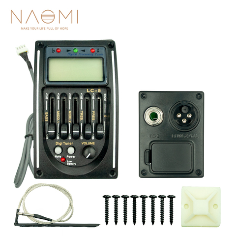 NAOMI 5 Bands Acoustic Guitar Pickup LC-5 EQ Preamp LCD Tuner Piezo Pickup Guitar Chromatic Bass Pickup 4 Colors# ► Photo 1/6