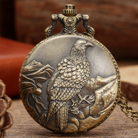 Vintage Old Eagle Display Quartz Pocket Watch Bronze Necklace Chain Exquisite Pocket Clock Gift Men Women Dropshipping ► Photo 1/6