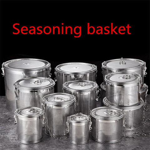 Round hole 304 Stainless Steel Seasoning Bag Gravy Soup Taste Spice Box Basket Brine Hot Pot Slag Separation Colander Strainers ► Photo 1/6