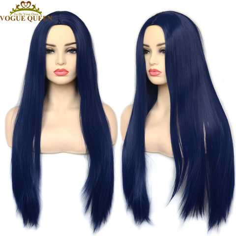 Vogue Queen Dark Blue Straight Synthetic Wigs Full Machine Made Wigs Heat Resistant Fiber Cosplay For Women ► Photo 1/6