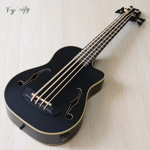 Double F-hole 30 inch electric ukulele bass guitar full okoume wood guitar body black 4 string mini uk bass guitar children gift ► Photo 1/6