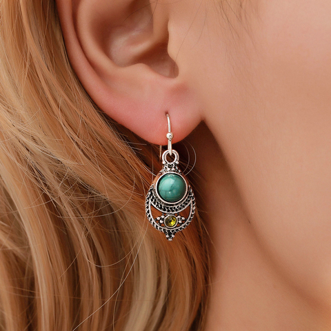 Hot Bohemia Earring Silver Color Hook Hanging Dangle Earrings Colorful Glaze Natural Stone Long Drop Earrings for Women ► Photo 1/5