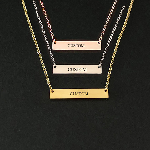 Name Engraving Personalized Square Bar Custom Name Necklace Stainless Steel Pendant Necklace Gold 3 Colors Women/Men Custom Gift ► Photo 1/6