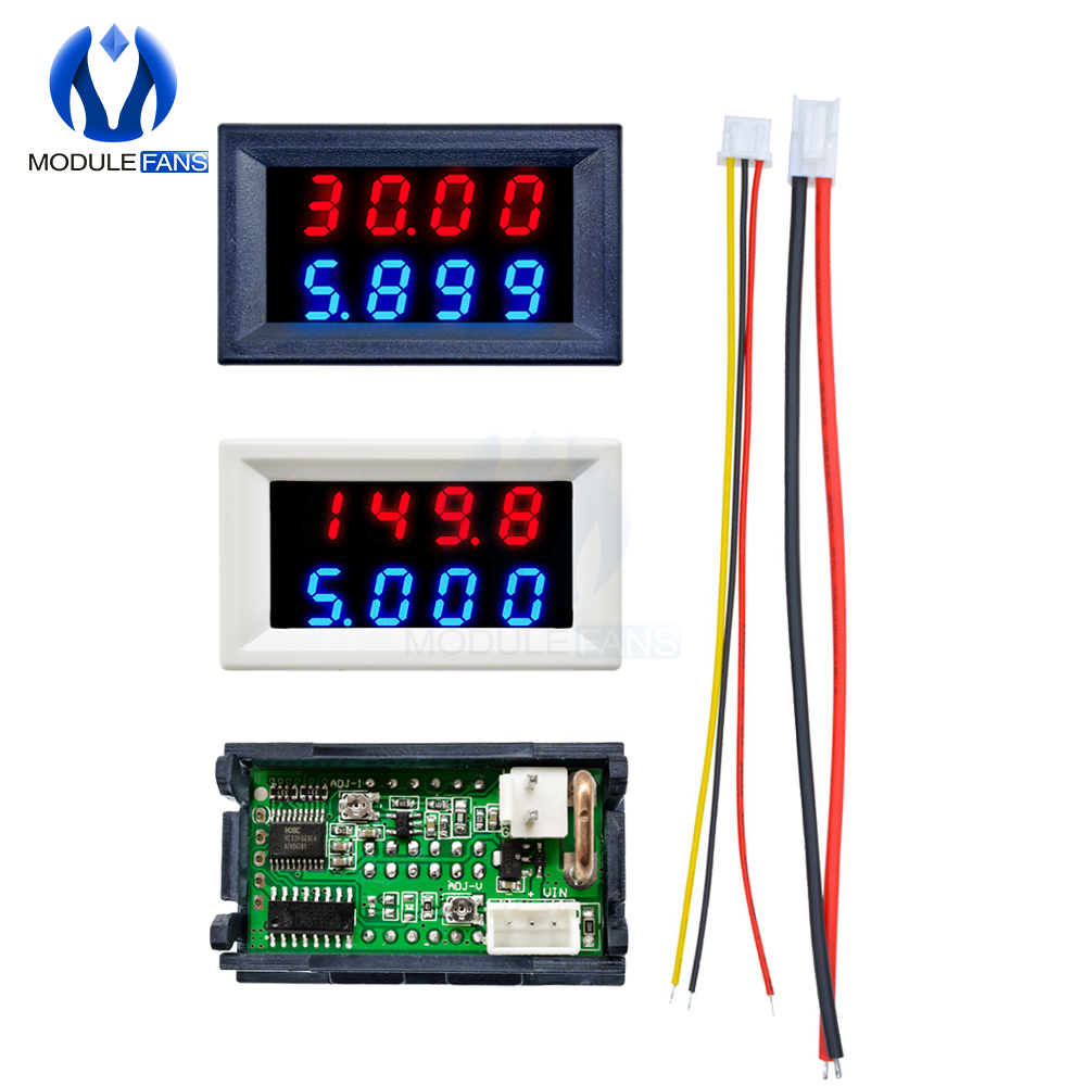 4 Digit 5 Wires DC 0-200V 10A Voltmeter Ammeter Red+Red Dual LED Amp Volt Meter