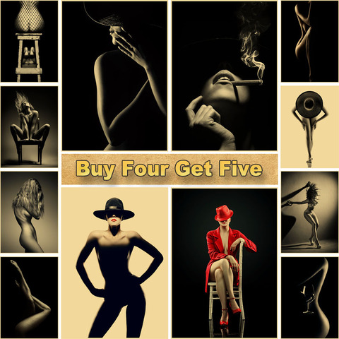 Sexy Girl Poster Retro Kraft Paper Posters and Prints Home Decor Wall Sticker Living Room Bar Cafe Hotel Wall Art Painting ► Photo 1/6