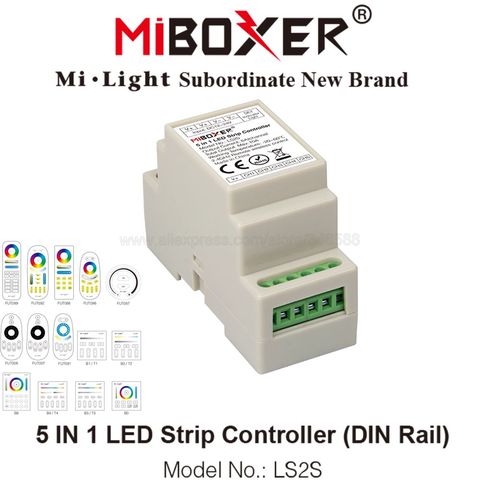 MiBoxer LS2S 5 IN 1 LED Strip Controller DIN Rail DC12V~24V Common Anode for Single Color CCT RGB RGBW RGBCCT LED Strip ► Photo 1/6