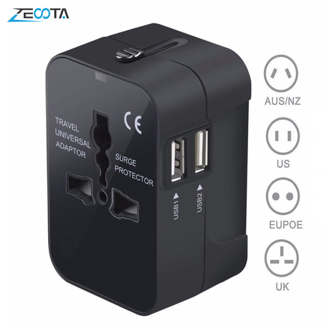 Universal Worldwide All in One Phone Charger Travel Wall AC Power Plug Adapter with Dual USB Charging Ports for USA EU UK AU ► Photo 1/6