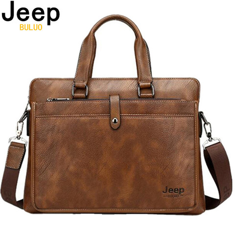 JEEP BULUO Business Men Briefcase Bag Luxury Leather 13.3 inches Laptop Bag Man Shoulder Bag bolsa maleta Handbag Casual 9616 ► Photo 1/6