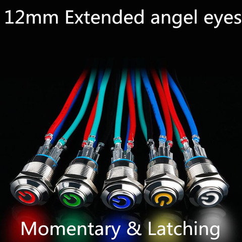 12mm Self-locking Waterproof Metal Push Button Switch Momentary LED light3V 5V 6V 12V 24V  48V 220V RED BLUE GREEN YELLOW White ► Photo 1/6