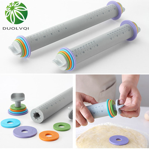 Multifunctional Fondant Cake Pastry Thickness Adjustable Rolling Pins Easy Clean Silicone Rolling Pin Decorating Bakeware Tools ► Photo 1/6