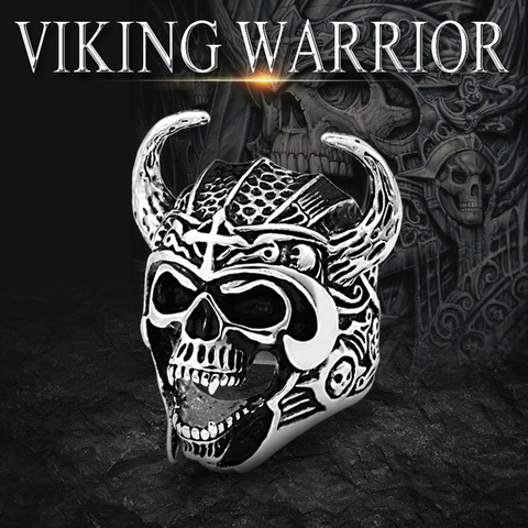 BEIER Cool Silver Color 316L Stainless Steel Viking Warrior Skull Rings Mens Punk Nordic God of War Biker Jewelry BR8-692 ► Photo 1/6