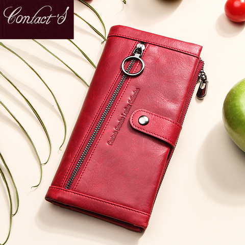 Contact's 100% Genuine Leather Wallet Women Luxury hasp Coin Purse Rfid Card Holder wallets for women clutch Bag Cartera Mujer ► Photo 1/6