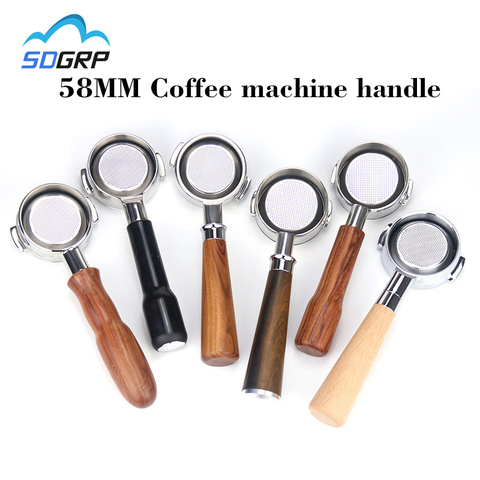 58MM Stainless Steel Double Ear Coffee Machine Handle Bottomless Filter Portafilter Universal Wooden E61 Espresso Coffee Tools ► Photo 1/6