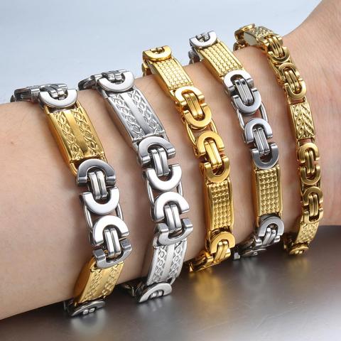 Byzantine Chain Bracelet for Men Gold Black Silver Color Stainless Steel Mens Bracelet Davieslee Wholesale Jewelry 6 8 11mm KBB5 ► Photo 1/6