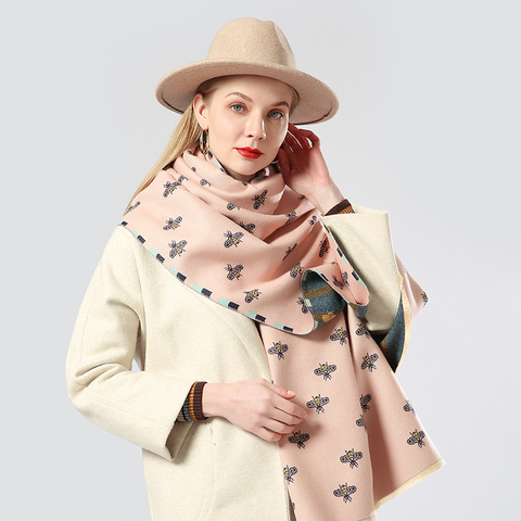 Luxury brand double-sided scarf women Mrs Winter warm cashmere shawl scarf animal bee printing soft thin blanket Holiday gifts ► Photo 1/5