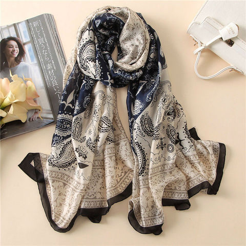 2017 Fashion Women 100% Pure Silk Scarf Female Luxury Brand Print Paisley Foulard Shawls and Scarves Beach Cover-Ups SFN163 ► Photo 1/6