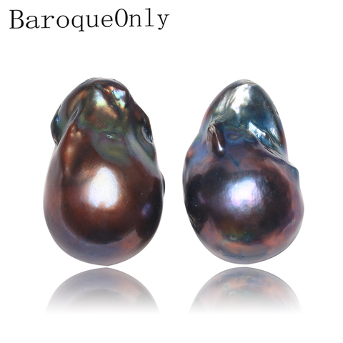 Baroqueonly  large size natural freshwater black Baroque pearl earrings 925 sterling silver earrings personalized gift EQB ► Photo 1/6