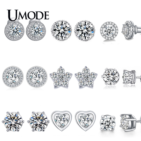 UMODE Fashion Korean AAA+ Clear Cubic Zirconia Small Stud Earrings for Women Flower Heart Round Star Waterdrop Jewelry UE0012X ► Photo 1/6