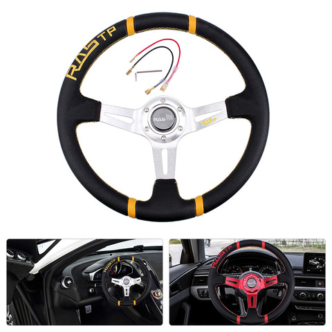 Soft leather Aluminum Universal 14inch 350mm Drifting Steering Wheel/Leather Car Steering wheel Suitable for most cars RS-STW026 ► Photo 1/6