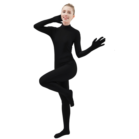 Black Zentai Suit Dance Spandex jumpsuit Long Sleeve full