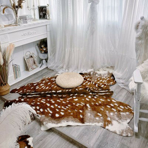 Sika Deer Skin Area Floor Rug Imitation Animal Skin Pelt Shape Handmade  Velvet Imitation Leather Carpert ► Photo 1/6