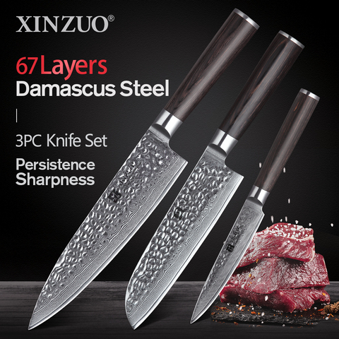 Kitchen Knife Set 3PCS Knife Set Stainless Steel Sets Kitchen Chef Santoku Paring 67 layers VG10 Damascus Steel Cooking Tools ► Photo 1/1