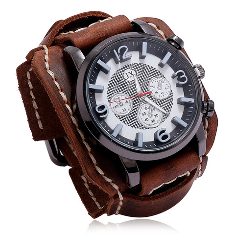 Jessingshow 2022 New Retro Mens Watches Leather Chronograph Sport Fashion Punk Style Quartz Watch For Men Relogio Masculino ► Photo 1/6