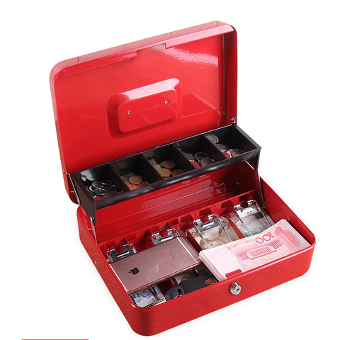 Large Metal Cash Box for Safe Storage Cash Cash Box with Key or Combination Lock with 5 Coin Compartments ,4 Bills Spring Clips ► Photo 1/6