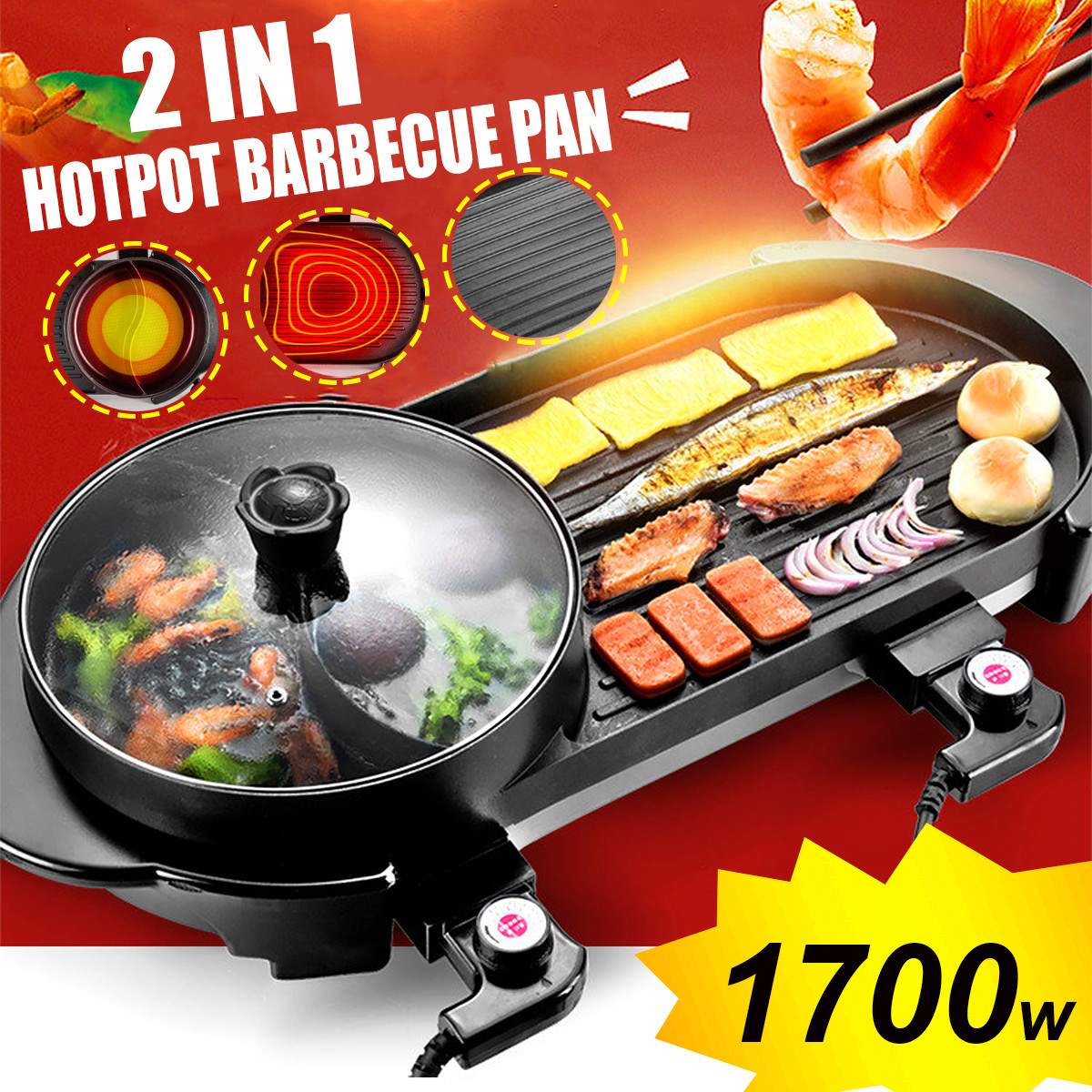 Multifunction Electric Frying Pan Skillet Non-Sticky Grill Fry Baking Roast  Pan Cooker Steak Barbecue Cooking Kitchen Tool 220V - AliExpress