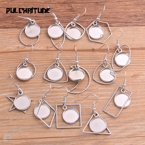 8pcs 12mm Inner Size Silver color Color Geometric Charm Stainless Steel Earring Hook Base Settings For DIY Jewelry Making ► Photo 1/6