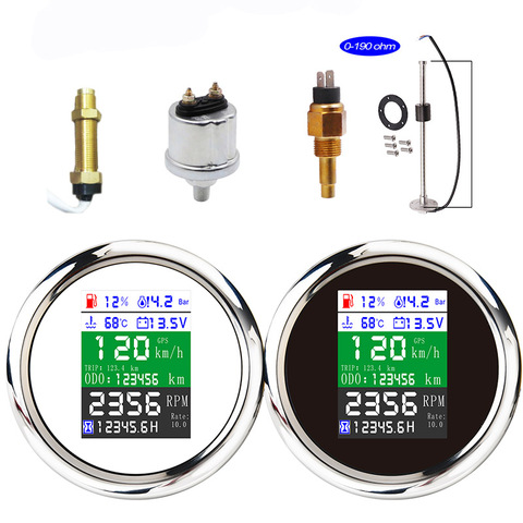 6 in 1 Tachometer Gauge GPS Speedometer Fuel Level Water Temp Oil Pressure 0~10Bar Sensor Alarm For Car Boat Motorcycle Meter ► Photo 1/6