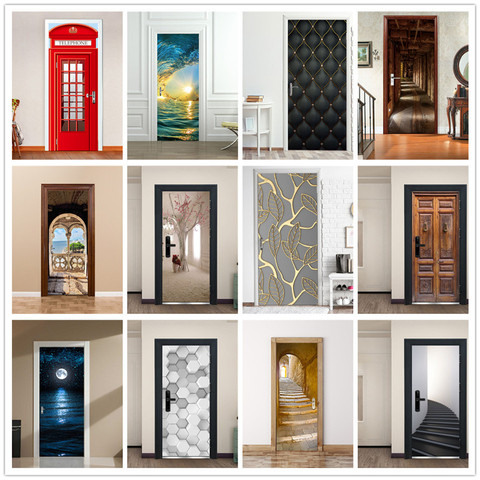 3D Modern Design Door Sticker Self Adhesive Vinyl Door Mural Poster Home Decor Art Decal For Living Room Bedroom Door Decoration ► Photo 1/6