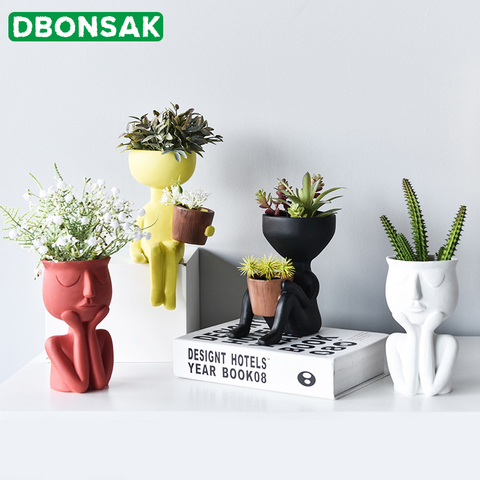 Character Portrait Flower Pot Resin Succulents Plant Pot Abstract Human Face Flower Pot Home Desktop Vase Micro Landscape Decor ► Photo 1/6